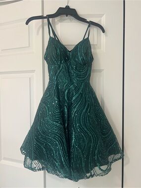 Women's Emerald Green Sequin Party Dress with Spaghetti Straps